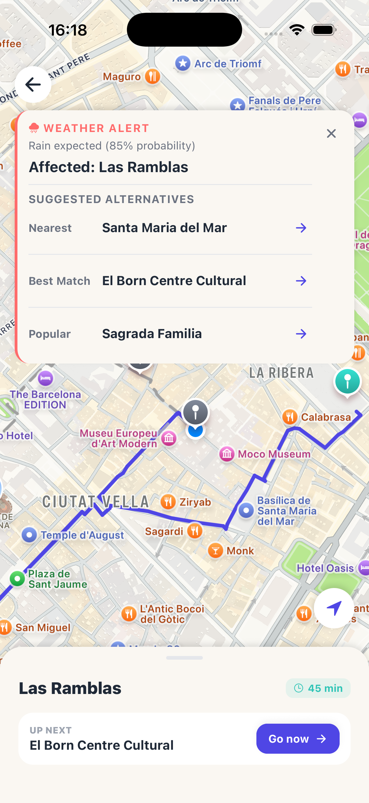 App screenshot — smart route